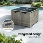 Gardeon Outdoor Dining Set 9 Piece Wicker Table Chairs Setting Grey - Image 4