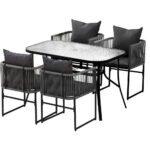 Gardeon 5PCS Outdoor Dining Set Table and Chairs Rope Patio Furniture Garden Black