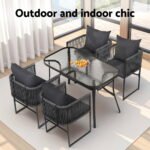 Gardeon 5PCS Outdoor Dining Set Table and Chairs Rope Patio Furniture Garden Black - Image 6