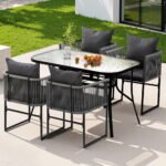 Gardeon 5PCS Outdoor Dining Set Table and Chairs Rope Patio Furniture Garden Black - Image 7