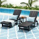 Gardeon Sun Lounge Lounger Table and Chairs Beach Chair HDPE Patio Outdoor Furniture Wheels Black - Image 7