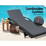 Gardeon Sun Lounge Wicker Lounger Outdoor Furniture Beach Chair Patio Adjustable Cushion Black - Image 4