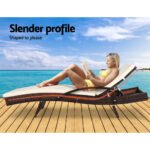 Gardeon Sun Lounge Wicker Lounger Outdoor Furniture Beach Chair Patio Adjustable Cushion Brown - Image 4