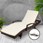 Gardeon Sun Lounge Wicker Lounger Outdoor Furniture Beach Chair Patio Adjustable Cushion Brown - Image 7