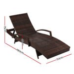 Gardeon 2PC Sun Lounge Wicker Lounger Outdoor Furniture Beach Chair Patio Adjustable Cushion Brown - Image 2