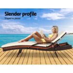 Gardeon 2PC Sun Lounge Wicker Lounger Outdoor Furniture Beach Chair Patio Adjustable Cushion Brown - Image 4