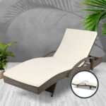 Gardeon Sun Lounge Wicker Lounger Outdoor Furniture Beach Chair Patio Adjustable Cushion Grey&Beige - Image 7