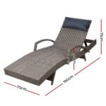 Gardeon Sun Lounge Wicker Lounger Outdoor Furniture Beach Armchair Adjustable Grey&Beige - Image 2