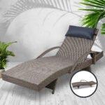 Gardeon Sun Lounge Wicker Lounger Outdoor Furniture Beach Armchair Adjustable Grey&Beige - Image 7