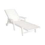 Gardeon Sun Lounge Lounger Beach Chair HDPE Patio Outdoor Furniture with Wheels White - Image 3