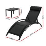 Gardeon 3PC Sun Lounge Outdoor Lounger Steel Table Chairs Patio Furniture Garden - Image 2