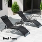 Gardeon 3PC Sun Lounge Outdoor Lounger Steel Table Chairs Patio Furniture Garden - Image 5