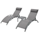 Gardeon 3PC Sun Lounge Outdoor Lounger Steel Table Chairs Patio Furniture Grey - Image 7