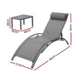 Gardeon 3PC Sun Lounge Outdoor Lounger Steel Table Chairs Patio Furniture Grey - Image 2