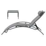 Gardeon 3PC Sun Lounge Outdoor Lounger Steel Table Chairs Patio Furniture Grey - Image 3