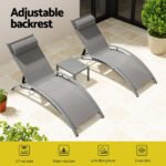 Gardeon 3PC Sun Lounge Outdoor Lounger Steel Table Chairs Patio Furniture Grey - Image 4