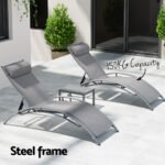 Gardeon 3PC Sun Lounge Outdoor Lounger Steel Table Chairs Patio Furniture Grey - Image 5