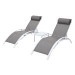 Gardeon 3PC Sun Lounge Outdoor Lounger Table Chairs Steel Patio Furniture Garden