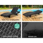 Gardeon 2PC Sun Lounge Wicker Lounger Outdoor Furniture Beach Chair Garden Adjustable Black - Image 4