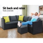 Gardeon Outdoor Dining Set Aluminum Table Chairs Wicker Setting Black - Image 5