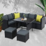 Gardeon Outdoor Dining Set Aluminum Table Chairs Wicker Setting Black - Image 7
