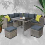 Gardeon Outdoor Dining Set Aluminum Table Chairs Wicker Setting Grey - Image 7