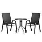 Gardeon 3PC Outdoor Bistro Set Table and Chairs Stackable Patio Furniture Black - Image 7