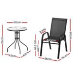 Gardeon 3PC Outdoor Bistro Set Table and Chairs Stackable Patio Furniture Black - Image 2
