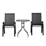 Gardeon 3PC Outdoor Bistro Set Table and Chairs Stackable Patio Furniture Black - Image 3