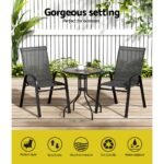 Gardeon 3PC Outdoor Bistro Set Table and Chairs Stackable Patio Furniture Black - Image 4