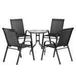 Gardeon 5PC Bistro Set Outdoor Table and Chairs Stackable Outdoor Furniture Black - Image 7