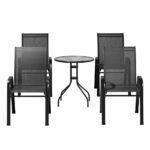 Gardeon 5PC Bistro Set Outdoor Table and Chairs Stackable Outdoor Furniture Black - Image 3