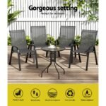 Gardeon 5PC Bistro Set Outdoor Table and Chairs Stackable Outdoor Furniture Black - Image 4