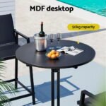 Gardeon Outdoor Bar Table Round Folding Desk Top 109cm Patio Furniture Black - Image 4