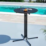 Gardeon Outdoor Bar Table Round Folding Desk Top 109cm Patio Furniture Black - Image 7