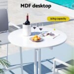 Gardeon Outdoor Bar Table Round Folding Desk Top 109cm Patio Furniture White - Image 4