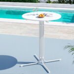 Gardeon Outdoor Bar Table Round Folding Desk Top 109cm Patio Furniture White - Image 7