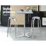 Gardeon 3-Piece Outdoor Bar Set Bistro Table Stools Adjustable Square Cafe - Image 3