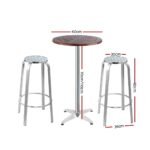 Gardeon 3-Piece Outdoor Bar Set Bistro Table Stools Adjustable Wooden Cafe - Image 2
