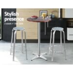Gardeon 3-Piece Outdoor Bar Set Bistro Table Stools Adjustable Wooden Cafe - Image 3