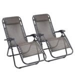 Gardeon 2PC Zero Gravity Chair Folding Outdoor Recliner Adjustable Sun Lounge Camping Beige - Image 7