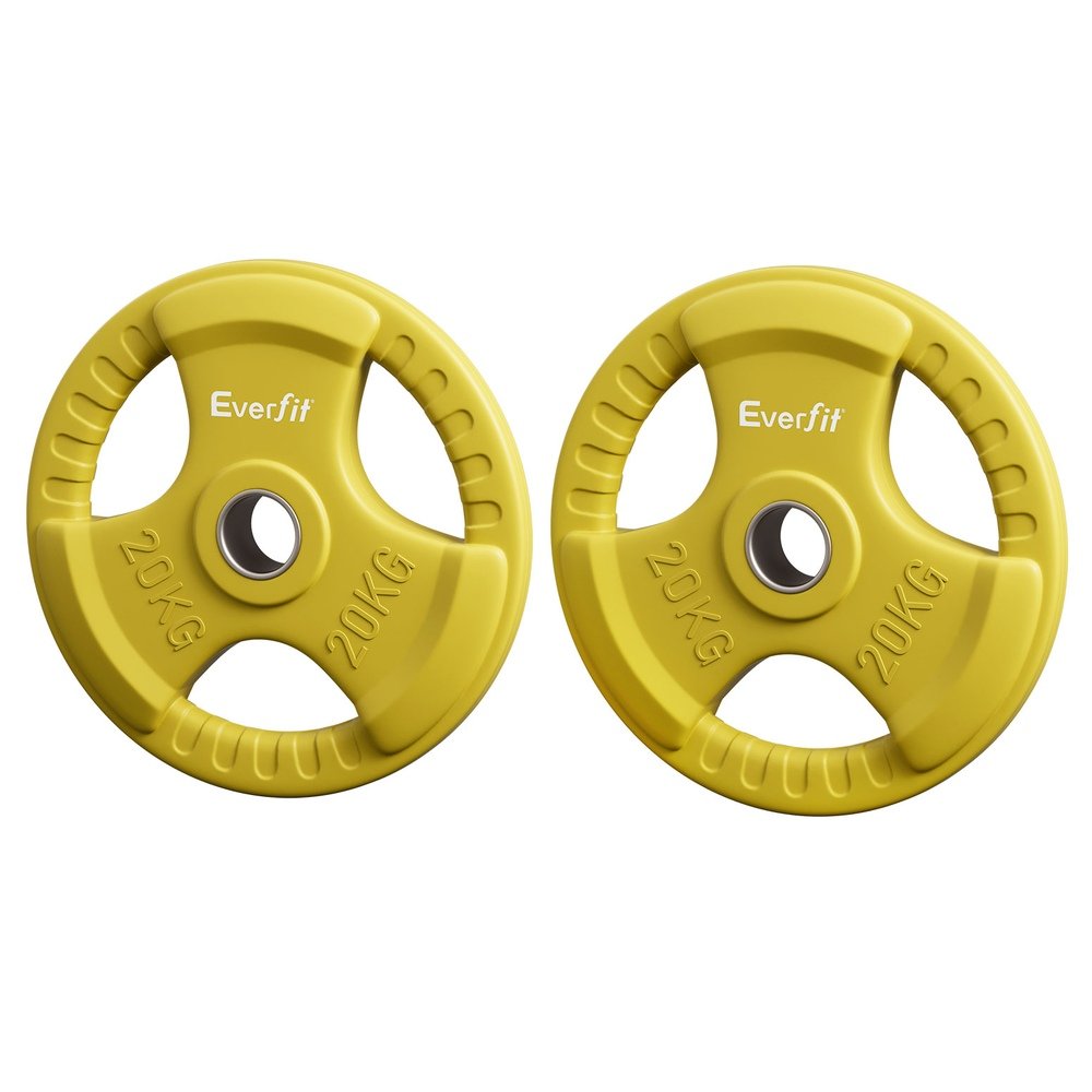 FIT-K-DB-PL-SET-40KG-189507-00.jpg Everfit Weight Plates Olympic 20kgx2 Dumbbell Barbell Plate Weight Lifting Home Gym Yellow - Image 1