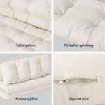 Artiss Floor Lounge Sofa Bed 2 Seater Pillow Leather White - Image 6