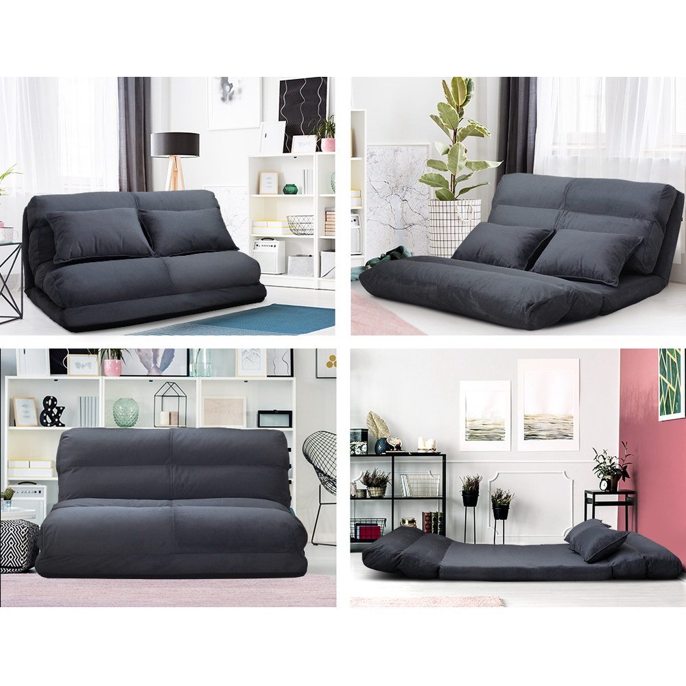 FLOOR-SBL-200SUE-S-CHA-202502281252-00.jpg Artiss Floor Lounge Sofa Bed 2-seater Charcoal Suede - Image 1