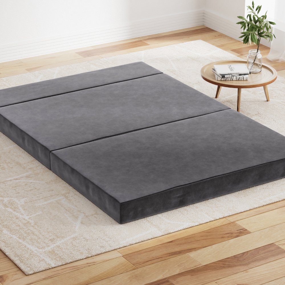 FOAM-MFM-CU01-DOU-VEL-GY-16858-07.jpg Giselle Bedding Foldable Mattress Folding Foam Bed Mat Double Grey - Image 1