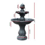 Gardeon Solar Water Feature 3-Tier Fountain with Pump Kit Bird Bath 93CM Black - Image 2