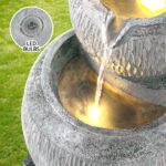 Gardeon Solar Fountain Water Feature Bird Bath Garden LED Light 80CM Grey - Image 4