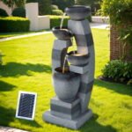 Gardeon Solar Fountain Water Feature Outdoor Fountain Indoor 4-Tier Bowl Cascading Grey - Image 8