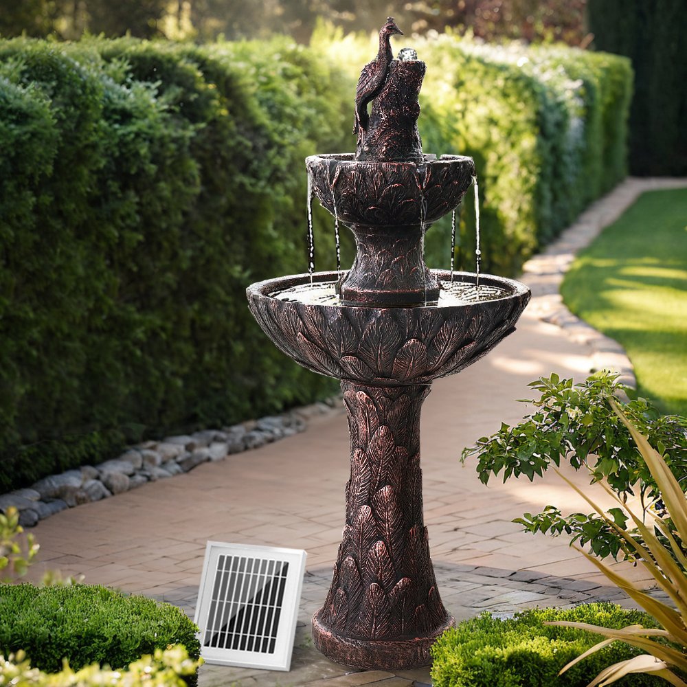 FOUNT-PEACOCK-BK-22413-07.jpg Gardeon Solar Water Feature Tier Fountain with Pump Kit Bird Bath 106CM Peacock - Image 1