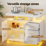 Artiss Buffet Sideboard Cabinet LED Clear Door Kitchen Storage Drawers White - Image 5